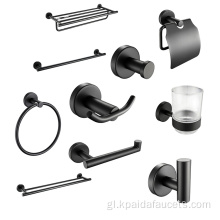 Conxunto de accesorios para o baño negro mate por xunto